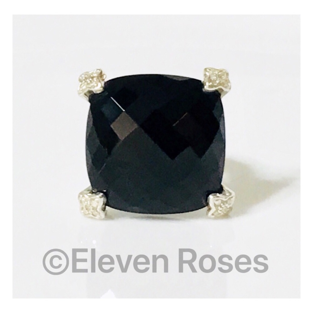 David Yurman Onyx & Diamond Cushion On Point Ring